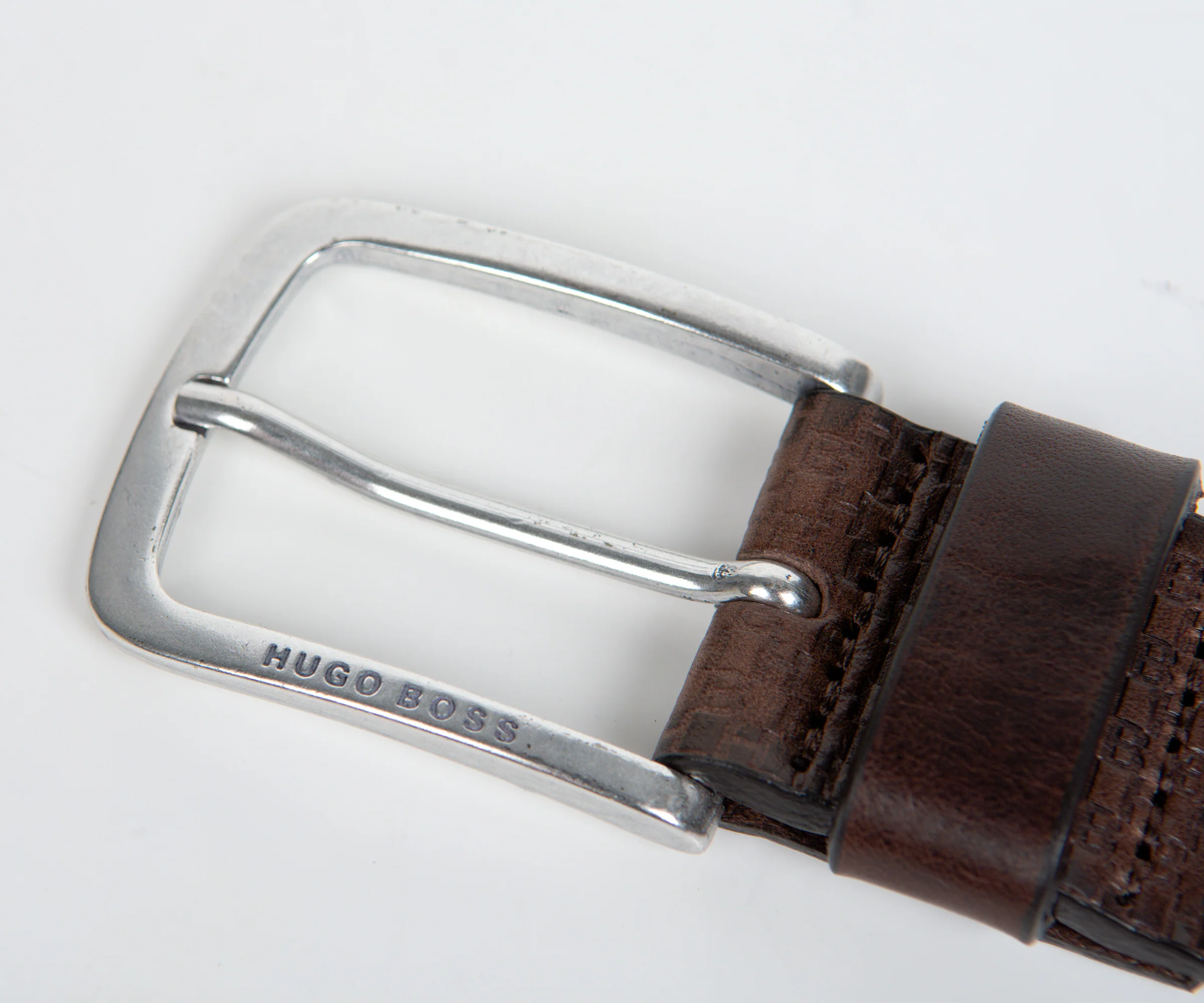 HUGO BOSS Jor HB Embossed Leather Belt Dark Brown - Image 3