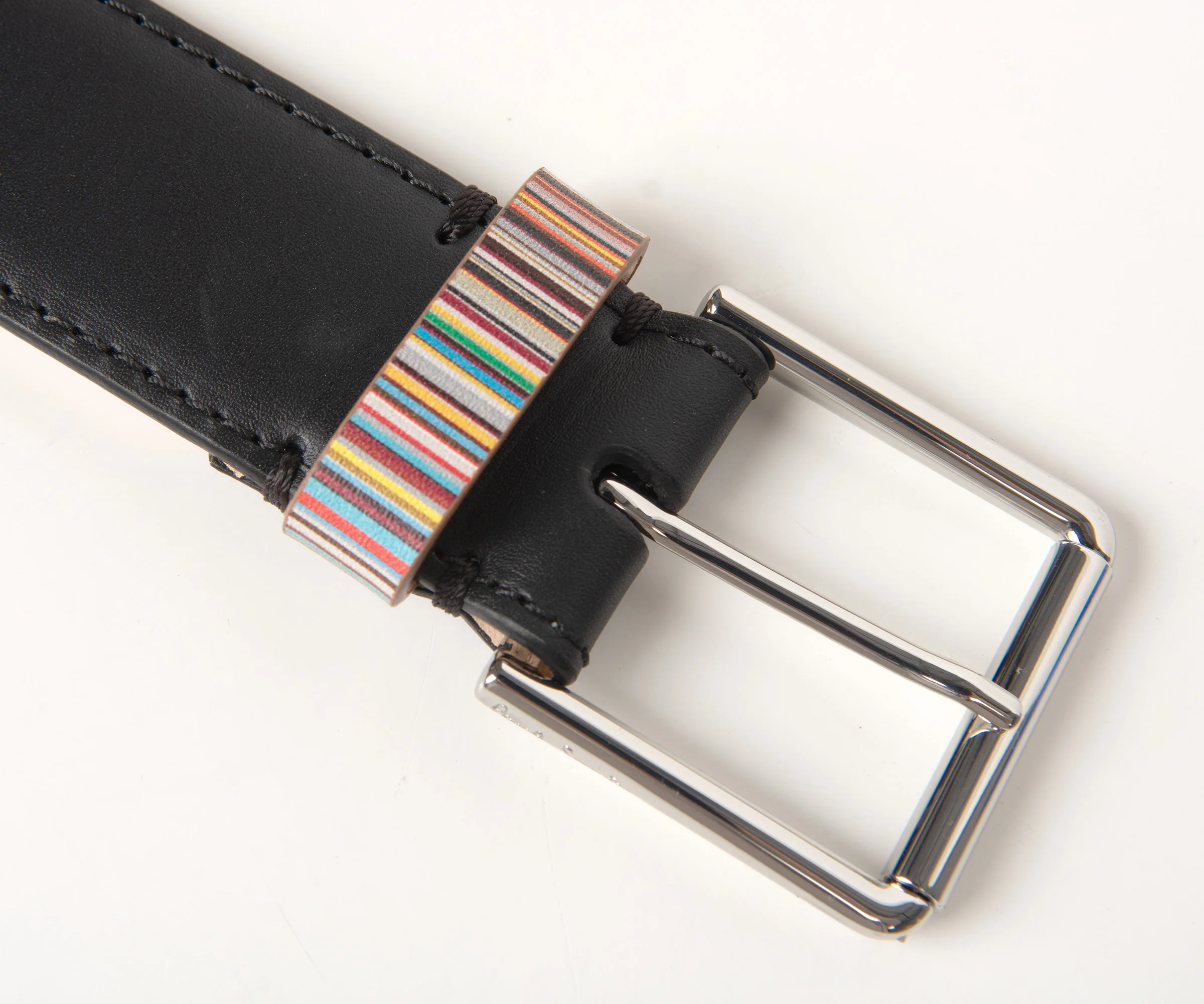 Paul Smith Signature Stripe Keeper Leather Belt Black - Image 3
