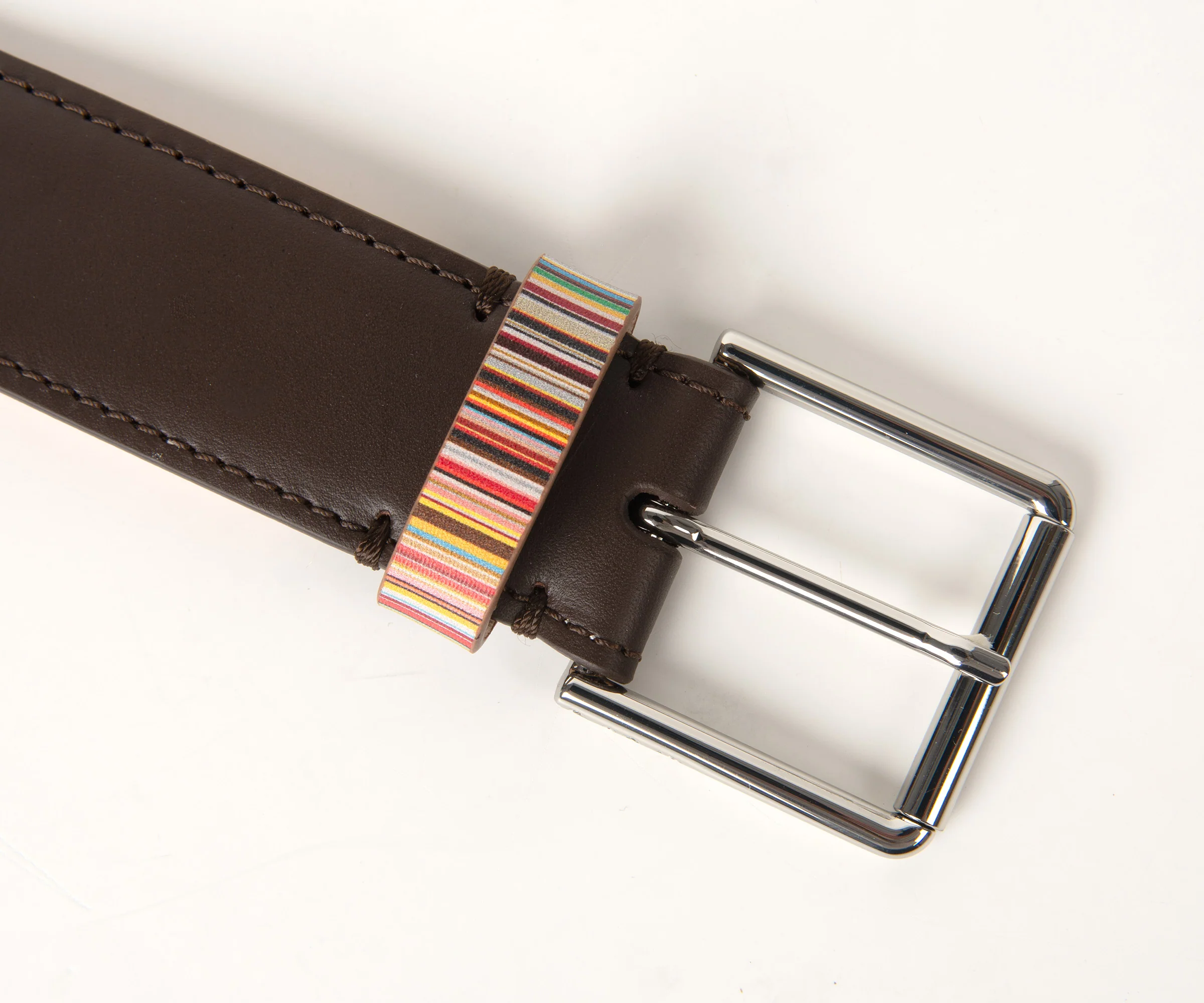 Paul Smith Signature Stripe Keeper Leather Belt Dark Brown - Image 3