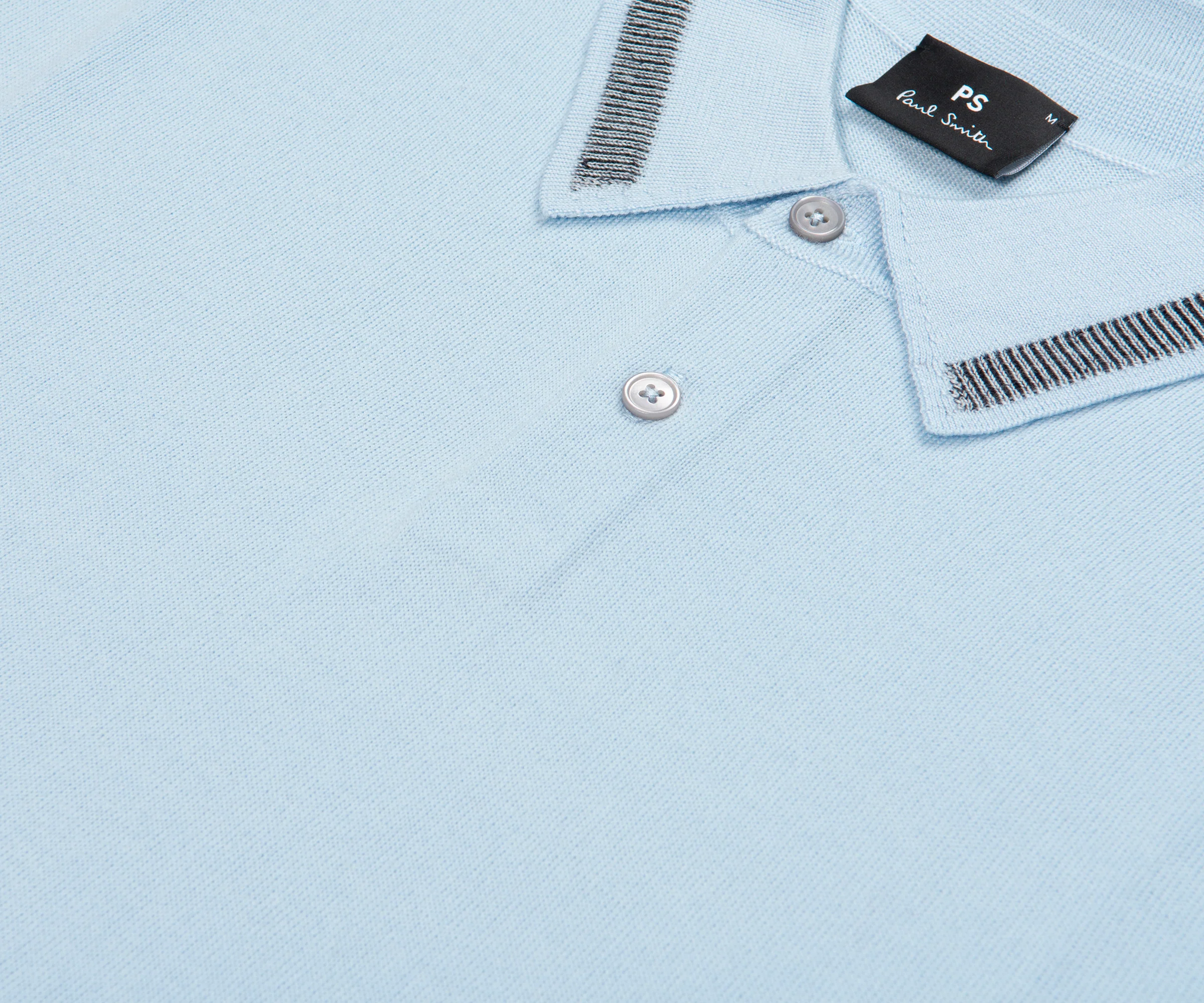 Paul Smith PS SS25 Merino Wool Stitch Detailed Collar Polo Light Blue - Image 3