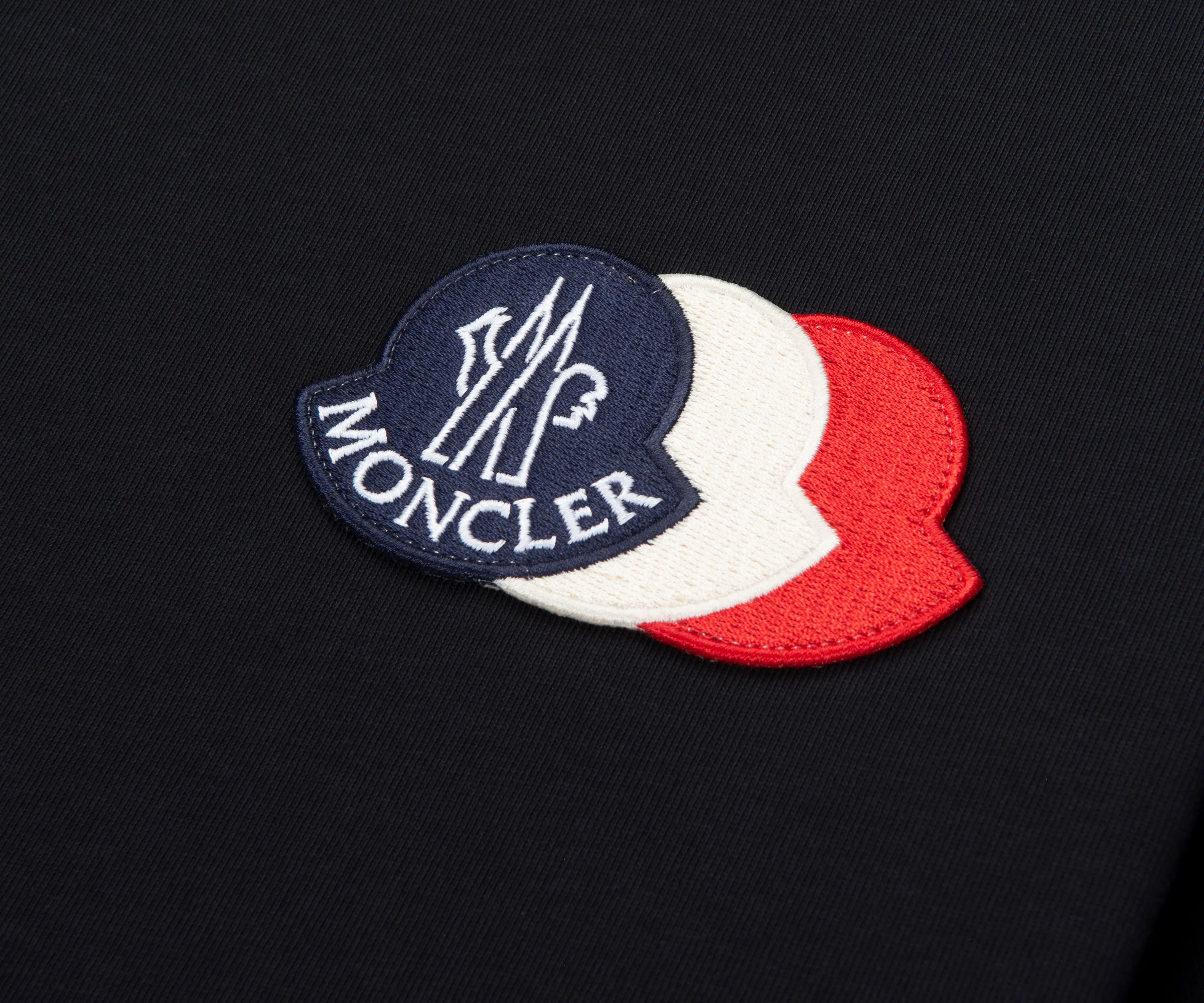 Moncler Black Embroidered Tricolour Logo Cotton T-Shirt - Image 3