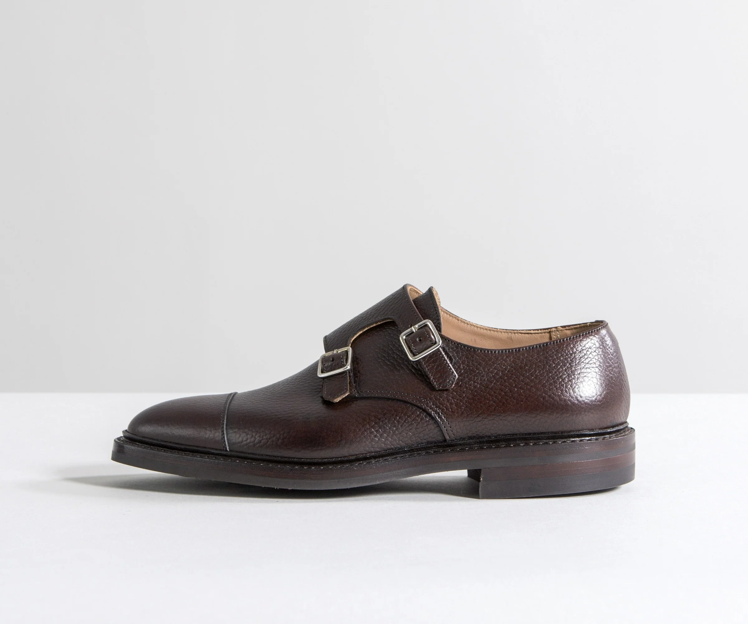 Crockett & Jones 'Harrogate' Country Calf Grain Double Monk Shoes Dark Brown - Image 3