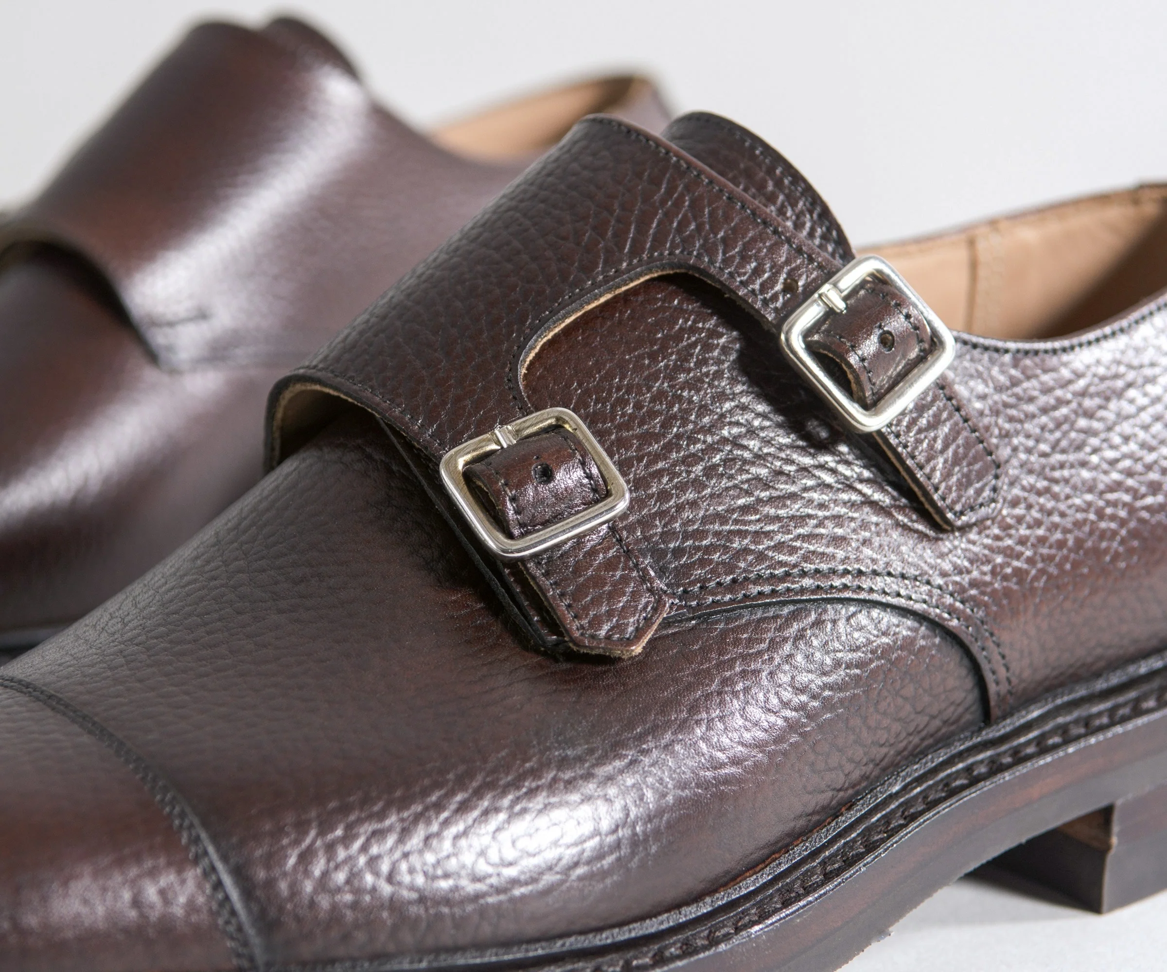 Crockett & Jones 'Harrogate' Country Calf Grain Double Monk Shoes Dark Brown - Image 7