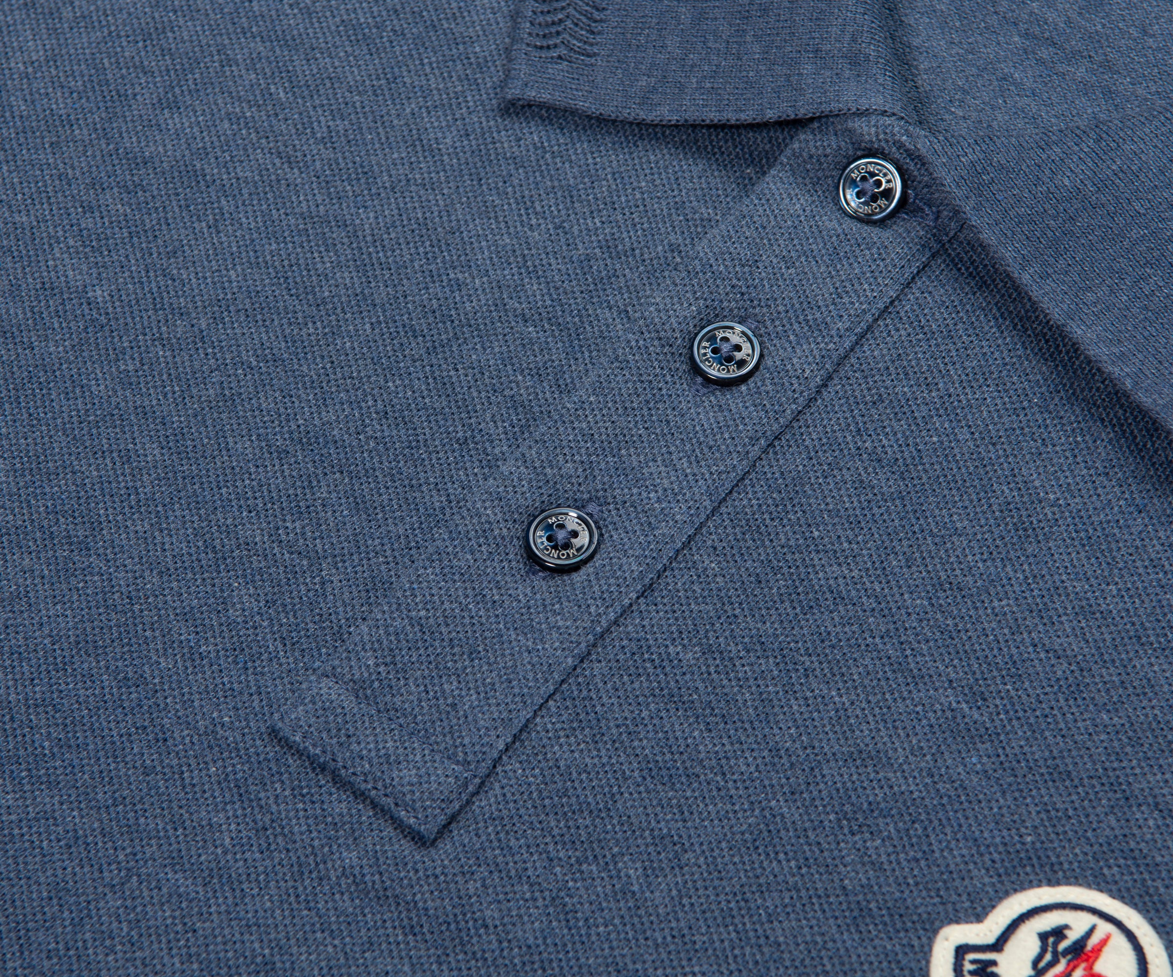 Moncler Blue Logo Patch Piquet Polo - Image 3