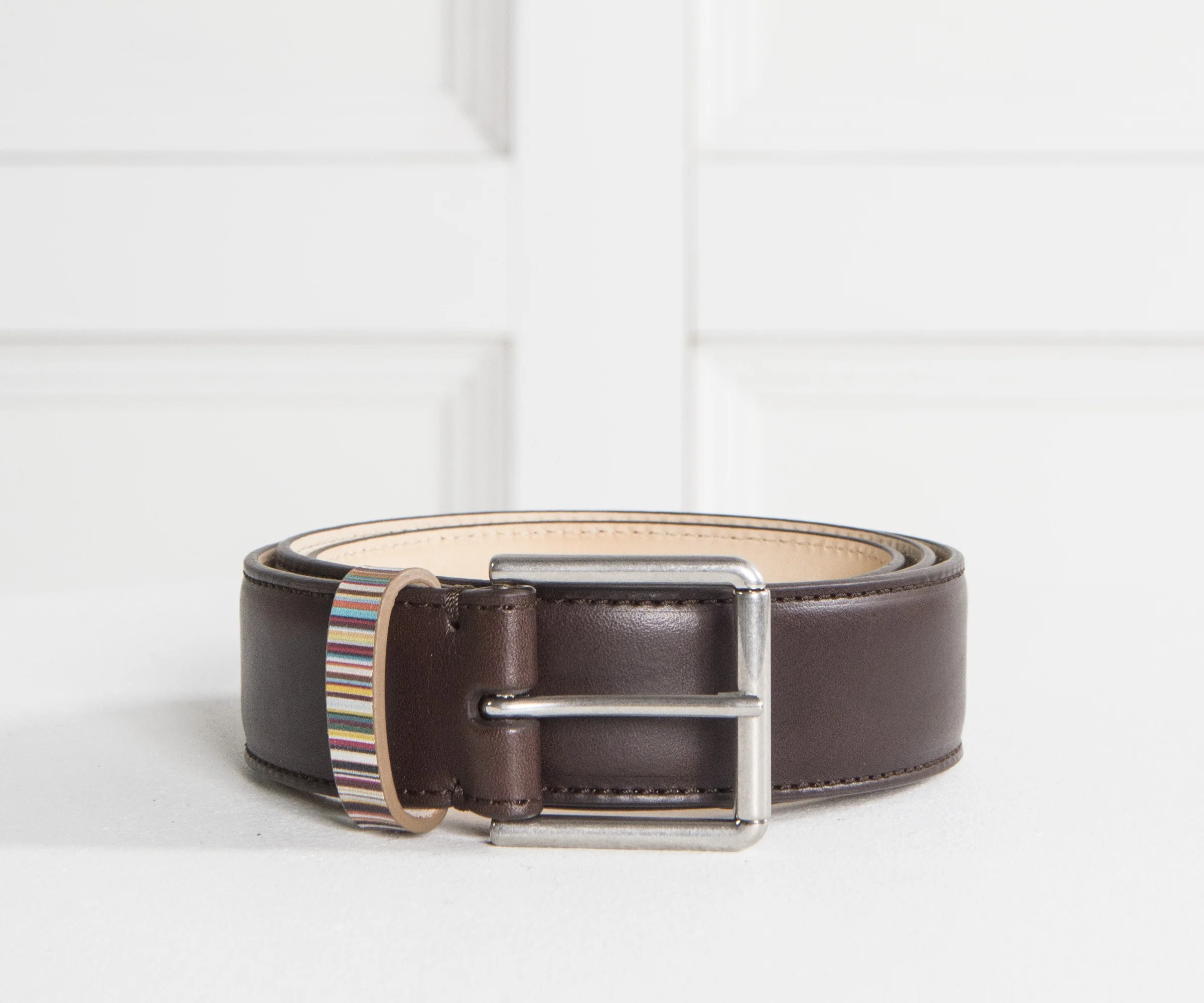 Paul Smith Signature Multi Stripe Keeper Belt Chocolate Brown - Image 4