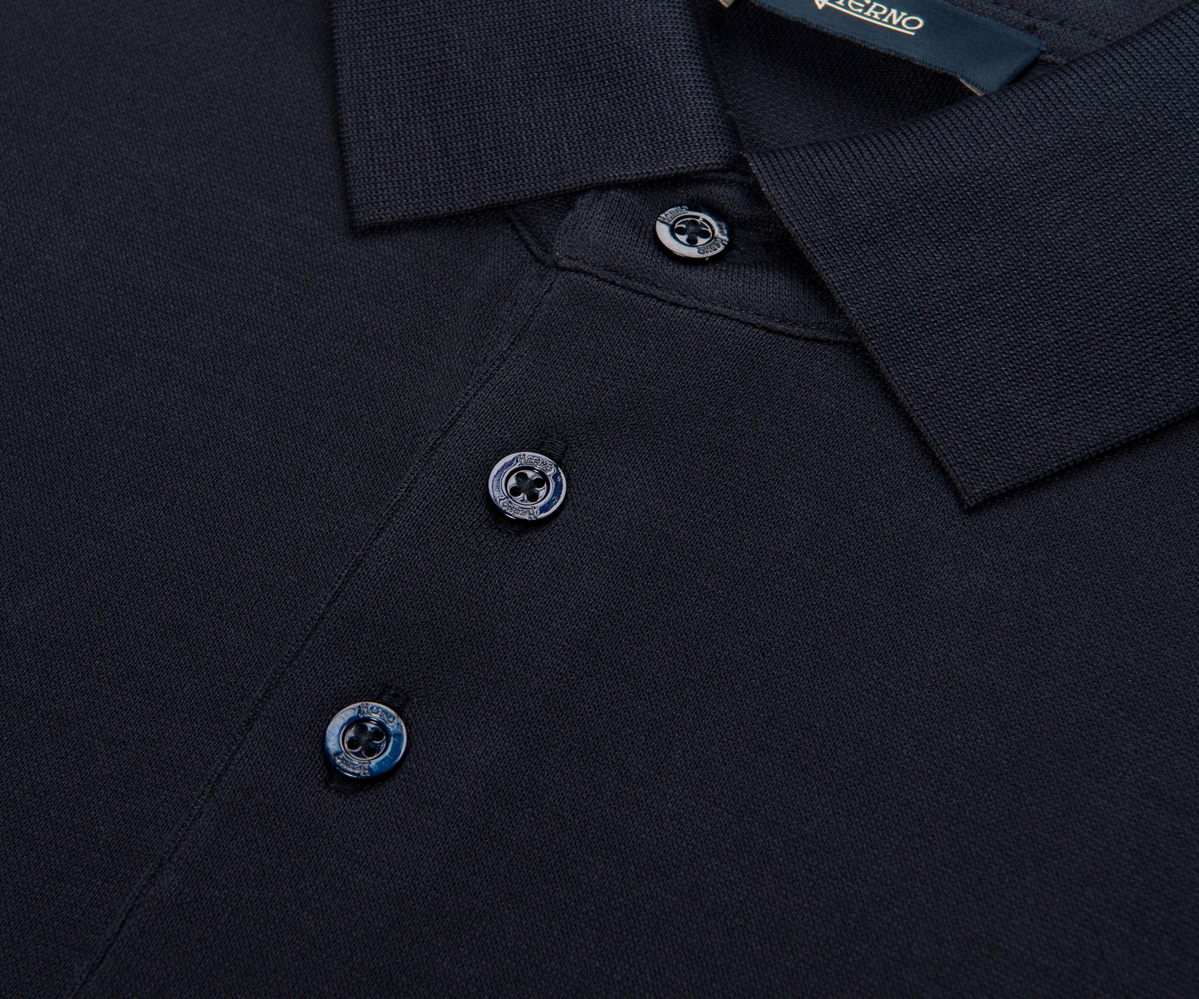 Herno Navy Knitted SS Polo Shirt - Image 3